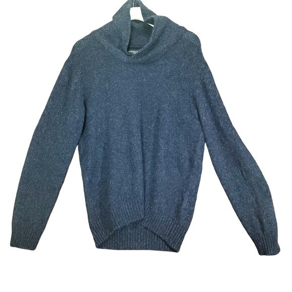 DANIELE BLASI Womens Sweater SZ L Mock Neck Wool Knit Ribbed Navy Long Sleeves - Picture 1 of 10